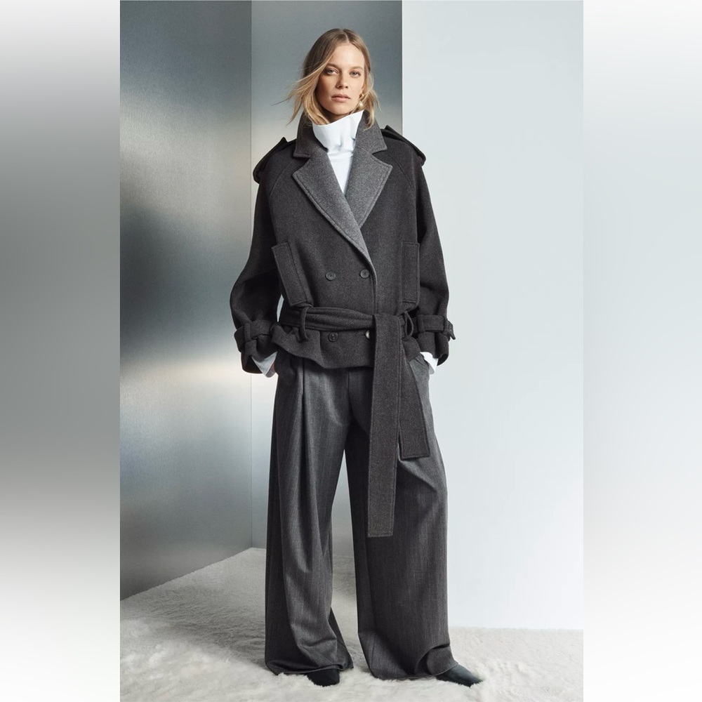 New ZARA Double-Breasted Wool Bland Short Coat